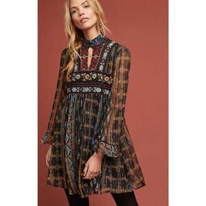 Anthropologie Akemi + Kin Sheria Metallic Embroidered Boho Dress 2P
